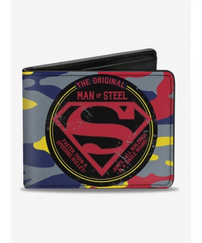 DC Comics Superman The Original Man Of Steel Badge Camo Gray Bi-fold Wallet $8.36 Wallets